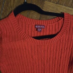 Merona Red Knit Sweater, Long Sleeves Beautiful Bright Red Xs Merona